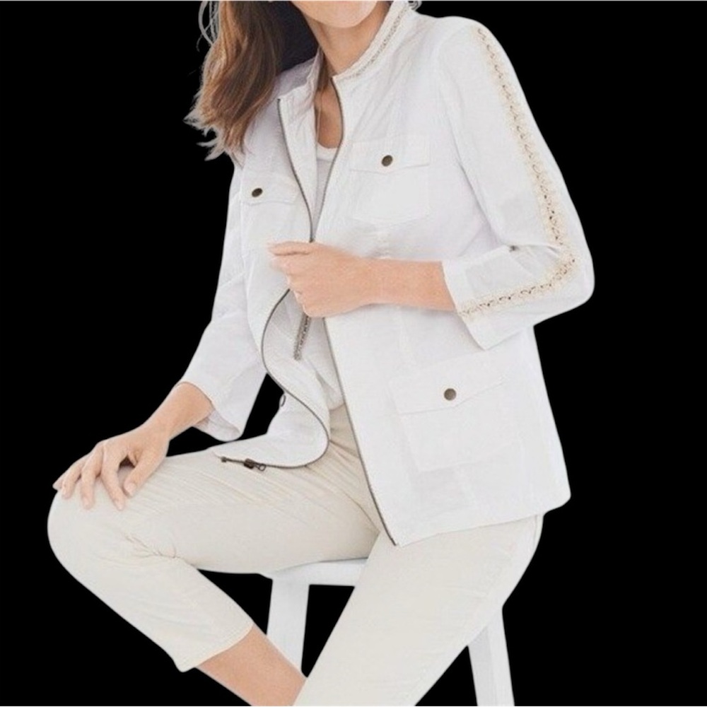 Chico's Zenergy White Utility Jacket with Braided Trim 
Size 3/XL
